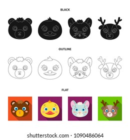 Bear, duck, mouse, deer. Animal muzzle set collection icons in black,flat,outline style vector symbol stock illustration web.
