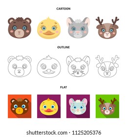 Bear, duck, mouse, deer. Animal muzzle set collection icons in cartoon, outline, flat style vector symbol stock illustration web.