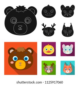 Bear, duck, mouse, deer. Animal muzzle set collection icons in black, flat style vector symbol stock illustration web.