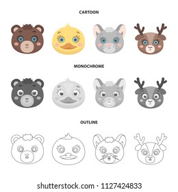 Bear, duck, mouse, deer. Animal muzzle set collection icons in cartoon,outline,monochrome style vector symbol stock illustration web.