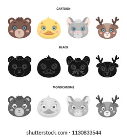 Bear, duck, mouse, deer. Animal muzzle set collection icons in cartoon,black,monochrome style vector symbol stock illustration web.