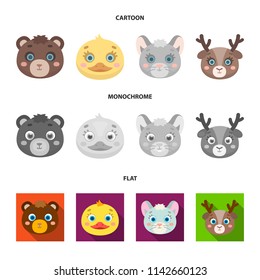 Bear, duck, mouse, deer. Animal muzzle set collection icons in cartoon,flat,monochrome style vector symbol stock illustration web.