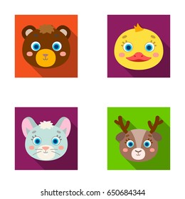 Bear, duck, mouse, deer. Animal's muzzle set collection icons in flat style vector symbol stock illustration web.