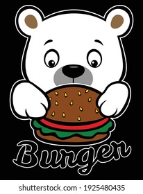 bear eat burger, vector animal illustration graphic design for print