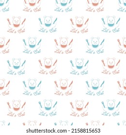 Bear Eat Time Vector Graphic Doodle Art Seamless Pattern can be use for background and apparel design