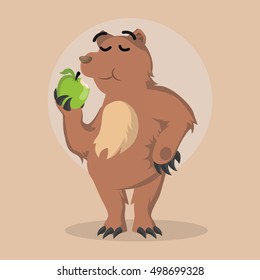 bear eating apple vector illustration design