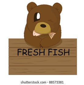 Bear eating fish vector - EPS10