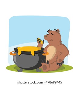 bear eating honey vector illustration design