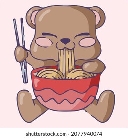 bear eating ramen cute vector