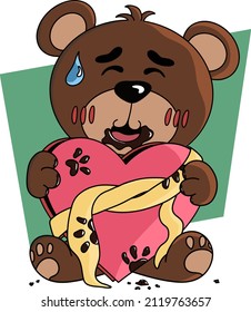 Bear Eats Valentine's Day Chocolate Heart Gift Clip Art