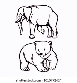bear and elephant vector line