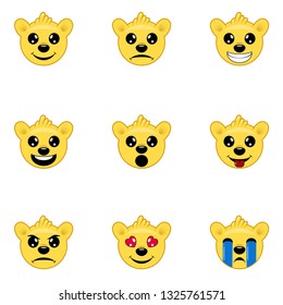 Bear emoji icons set. funny faces with different emotions vector illustration. Isolated. Happy and sad faces emoji. 