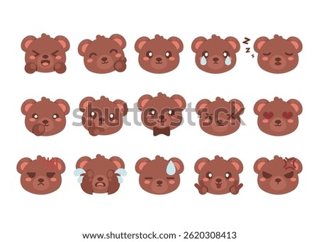 Bear emoticon flat vector illustration set
