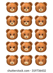 Bear Emoticons Set Different Expressions