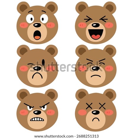 Bear emoticons stickers set vector isolated white background