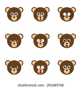 bear emotion faces icon set vector