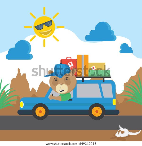 a bear enjoy with holiday or traveling\
cartoon vector illustration