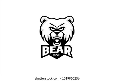 Bear esport logo, bear head vector, angry bear logo team, black and white bear head