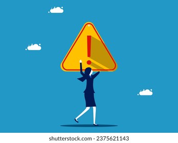 Bear everything. Businesswoman carrying an exclamation mark