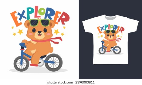 Bear Explorer with Bicycle tshirt art fashion designs.