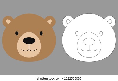 Caricatura del oso. Un libro de colorear las caras de los animales con contorno de oso para niños. Ilustración vectorial. Cabecera del icono de contorno. Logo de la caricatura.