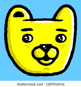 Bear face. Cartoon  bear face on blue background isolated. Stock Vector Illustration.