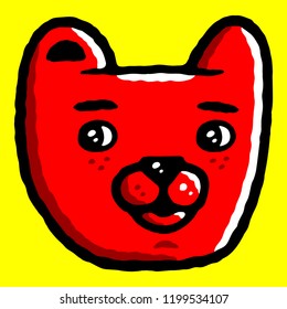 Bear face. Cartoon bear face on yellow background isolated. Stock Vector Illustration.