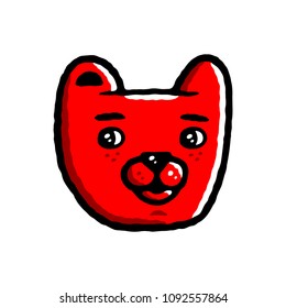 Bear face. Cartoon smiley bear face on white background isolated. Stock Vector Illustration.