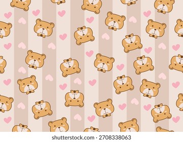 Bear face character cartoon cute brown seamless pattern vector illustration fabric textile print