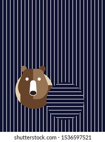 Bear Face come out of blue background with white stripe- Vector illustration