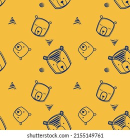 Bear face so cute on yellow background for kid. Pattern vector and illustration.