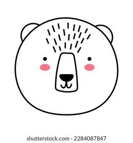 Bear Face Doodle style. Vector illustration. Element for print, postcard and poster isolate on white background.