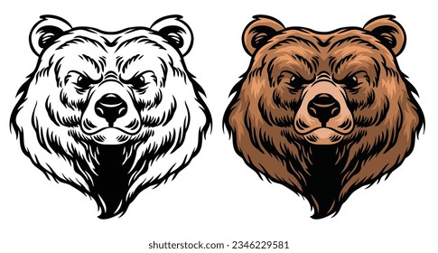 bear face drawing illustration in detailed hand drawing style