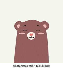 Bear face drawing as vector for baby tee print. Vector illustration for greeting card, kids cards for birthday poster or banner, cartoon invitation. Isolated