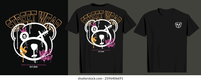 Bear face emoji drawing and quote typography. Vector illustration design for fashion, t shirt graphics, prints, posters