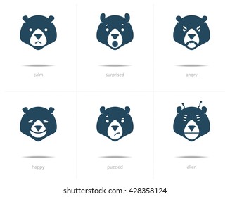 Bear face emotion Icon set. Illustration sign design.