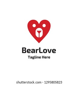 bear face in heart love shape logo icon vector template