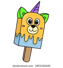 bear face ice cream stick with a happy smiling face, character cute doodle draw. vector illustration