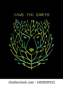 Bear face made from tree, save the earth concept, Sketch for your design