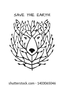 Bear face made from tree, save the earth concept, Sketch for your design
