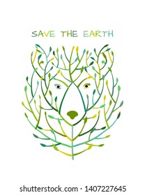 Bear face made from tree, save the earth concept, Sketch for your design