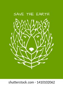 Bear face made from tree, save the earth concept, Sketch for your design