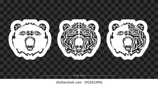 Bear face prints set. Suitable for sweaters, t-shirts or phone parts. Vector illustration.