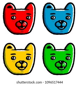 Bear face set. Carton colorfull smiley bear face set on white background isolated. Stock Vector Illustration.