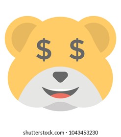 
A bear face smiley expressing being greedy with dollar sign in eyes
