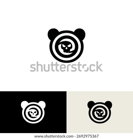 Bear face with a spiraling skull within, presented three times