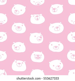 Bear Face teddy polar Seamless Pattern wallpaper background Pink