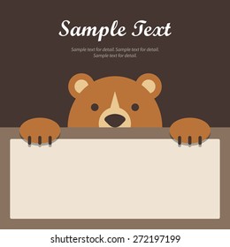 Bear face text box, Flat design banner, Animal avatar background.