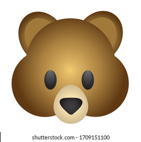 Icono plano del vector de la cara del oso.Emoticono del oso de peluche aislado en fondo blanco,