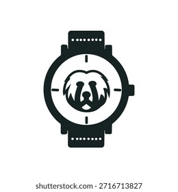 Bear face watch logo icon. Minimalist vector illustration of a luxury timepiece with an animal head symbol for a brand.